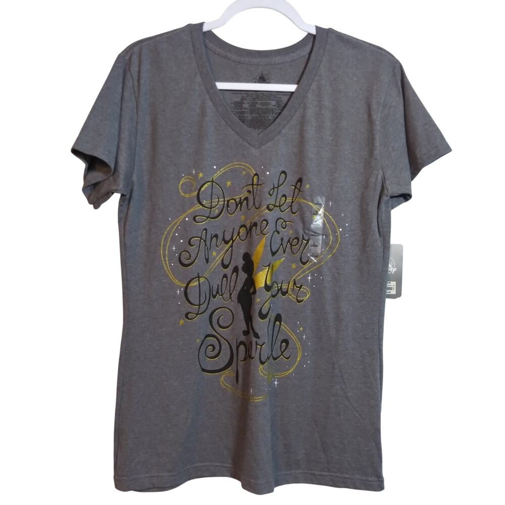 Disney Gray Tinkerbell Graphic Short Sleeve Tee Novelty Vacation Size L